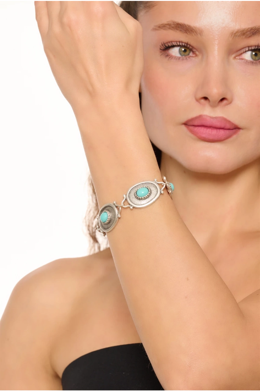 Kiraz Turquoise Stoned Silver Plated Bracelet