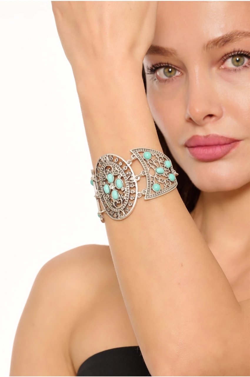 Kiraz Turquoise Stoned Silver Plated Bracelet