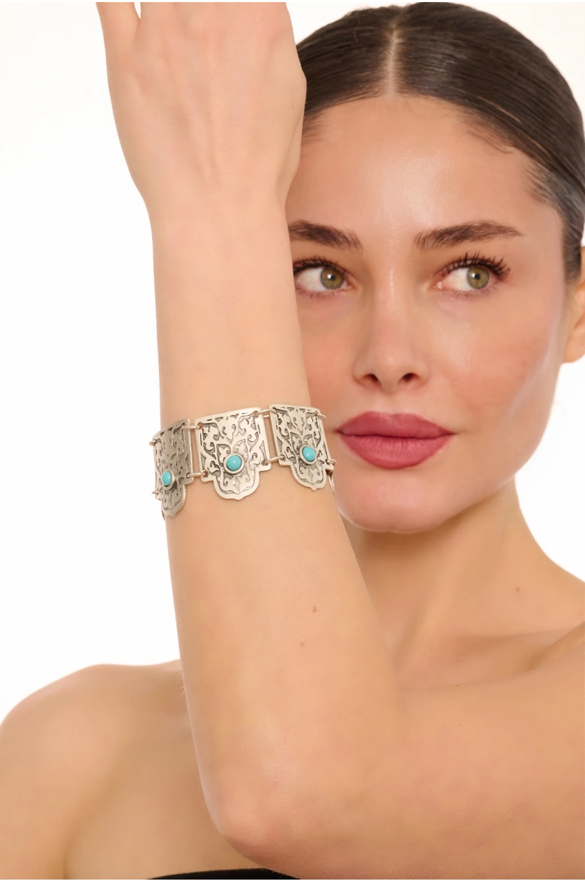 Kiraz Turquoise Stoned Silver Plated Bracelet