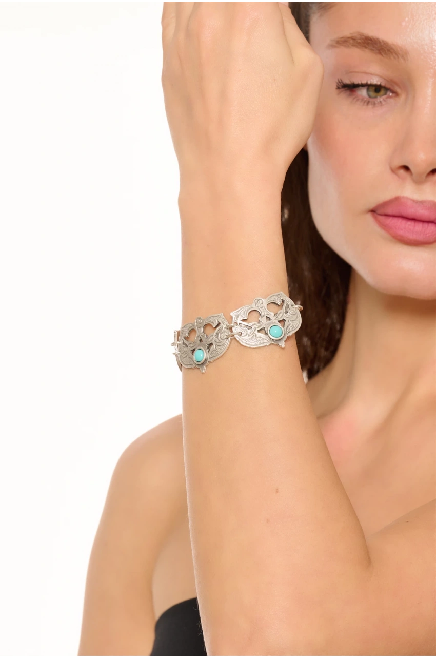 Kiraz Turquoise Stoned Silver Plated Bracelet