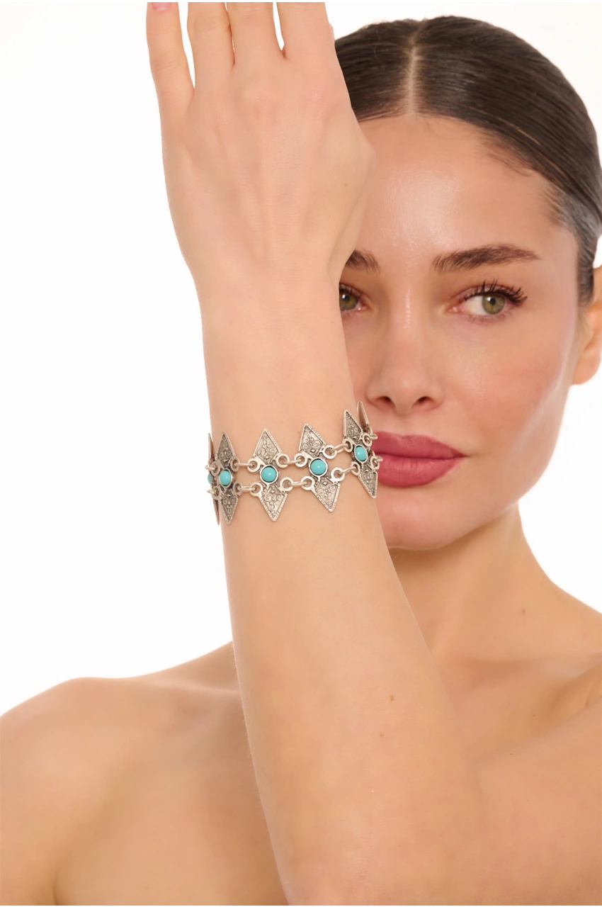 Kiraz Turquoise Stoned Silver Plated Bracelet