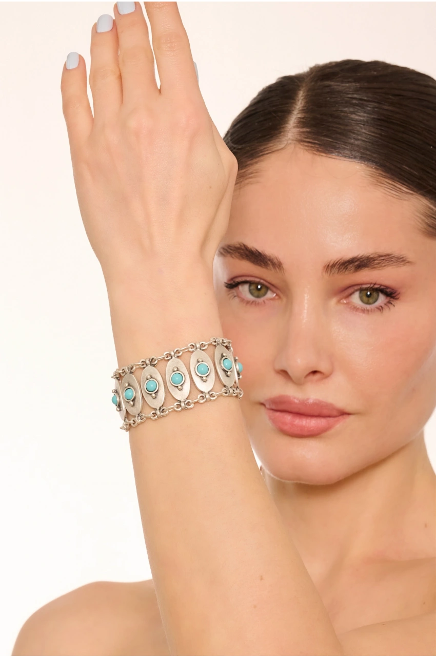 Kiraz Turquoise Stoned Silver Plated Bracelet