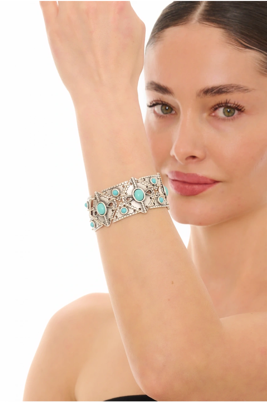 Kiraz Turquoise Stoned Silver Plated Bracelet