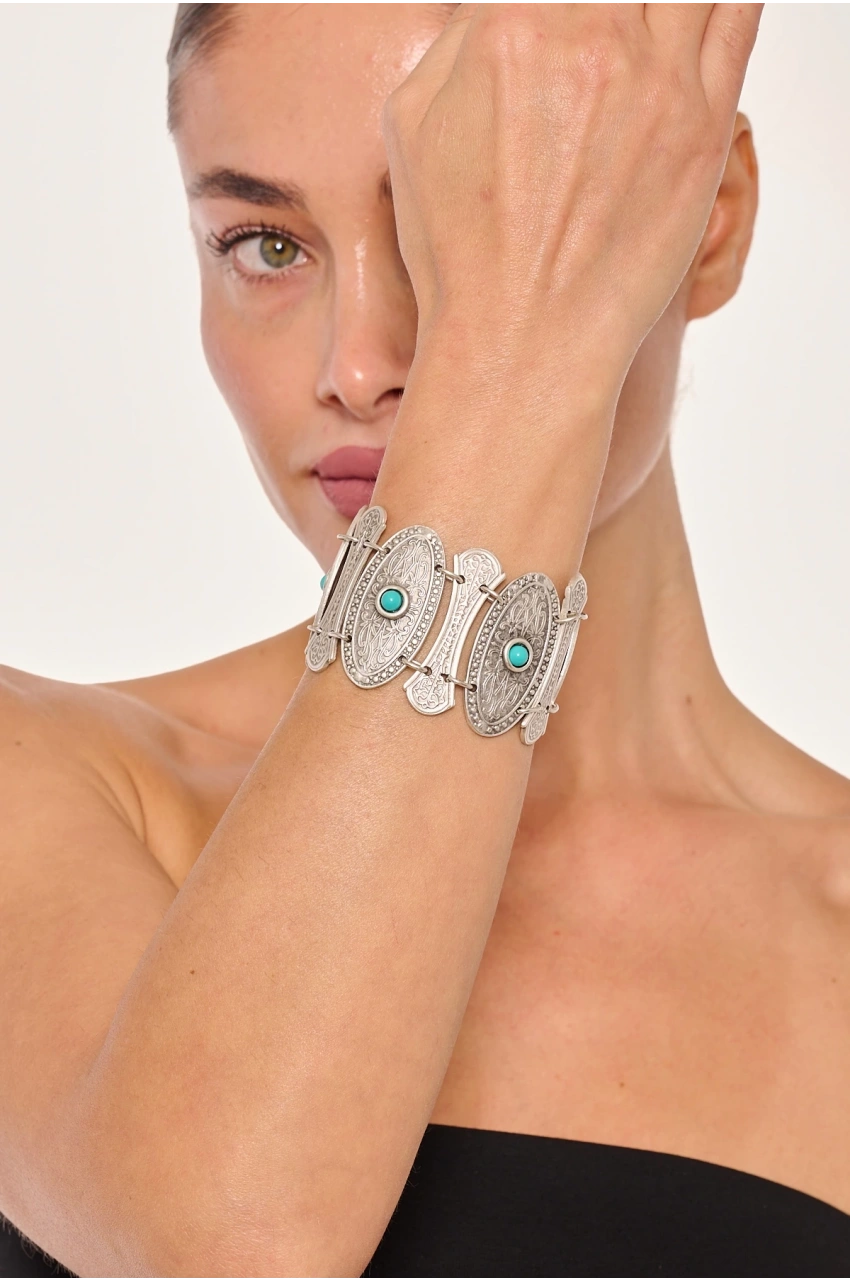 Kiraz Turquoise Stoned Silver Plated Bracelet