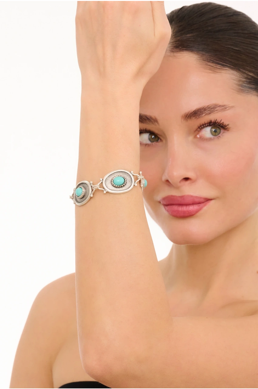 Kiraz Turquoise Stoned Silver Plated Bracelet