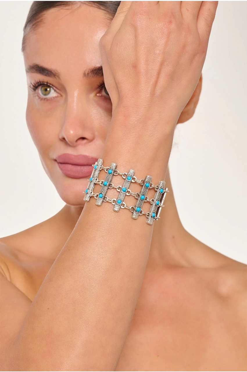 Kiraz Turquoise Stoned Silver Plated Bracelet