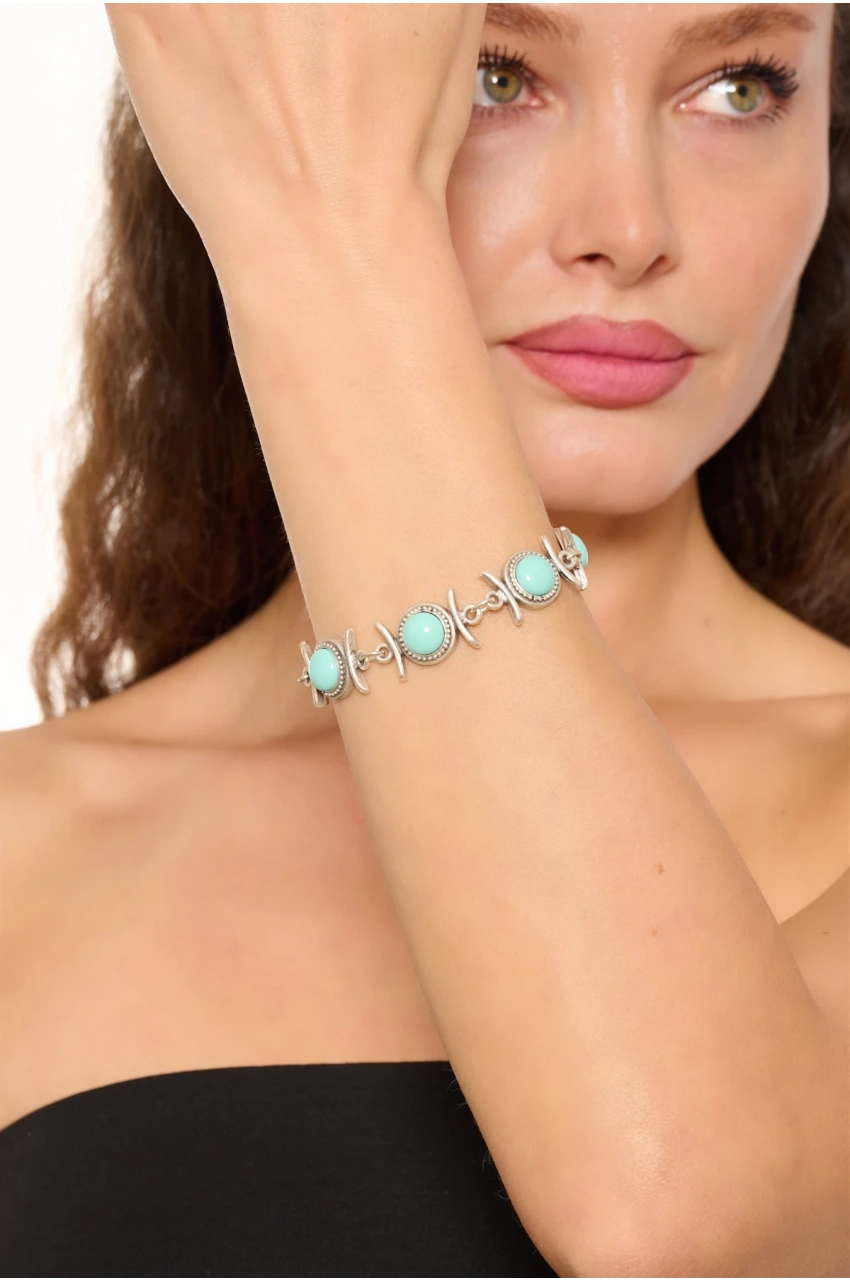 Kiraz Turquoise Stoned Silver Plated Bracelet