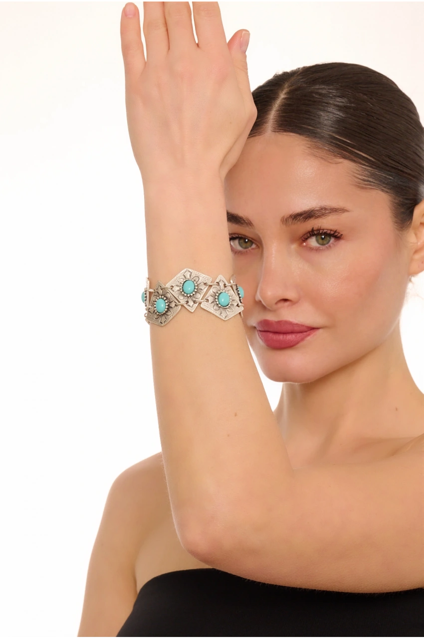 Kiraz Turquoise Stoned Silver Plated Bracelet