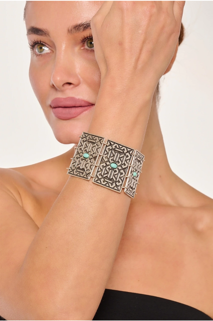 Kiraz Turquoise Stoned Silver Plated Bracelet