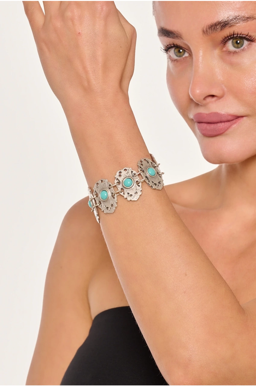 Kiraz Turquoise Stoned Silver Plated Bracelet