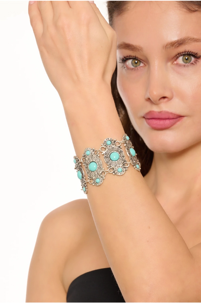 Kiraz Turquoise Stoned Silver Plated Bracelet