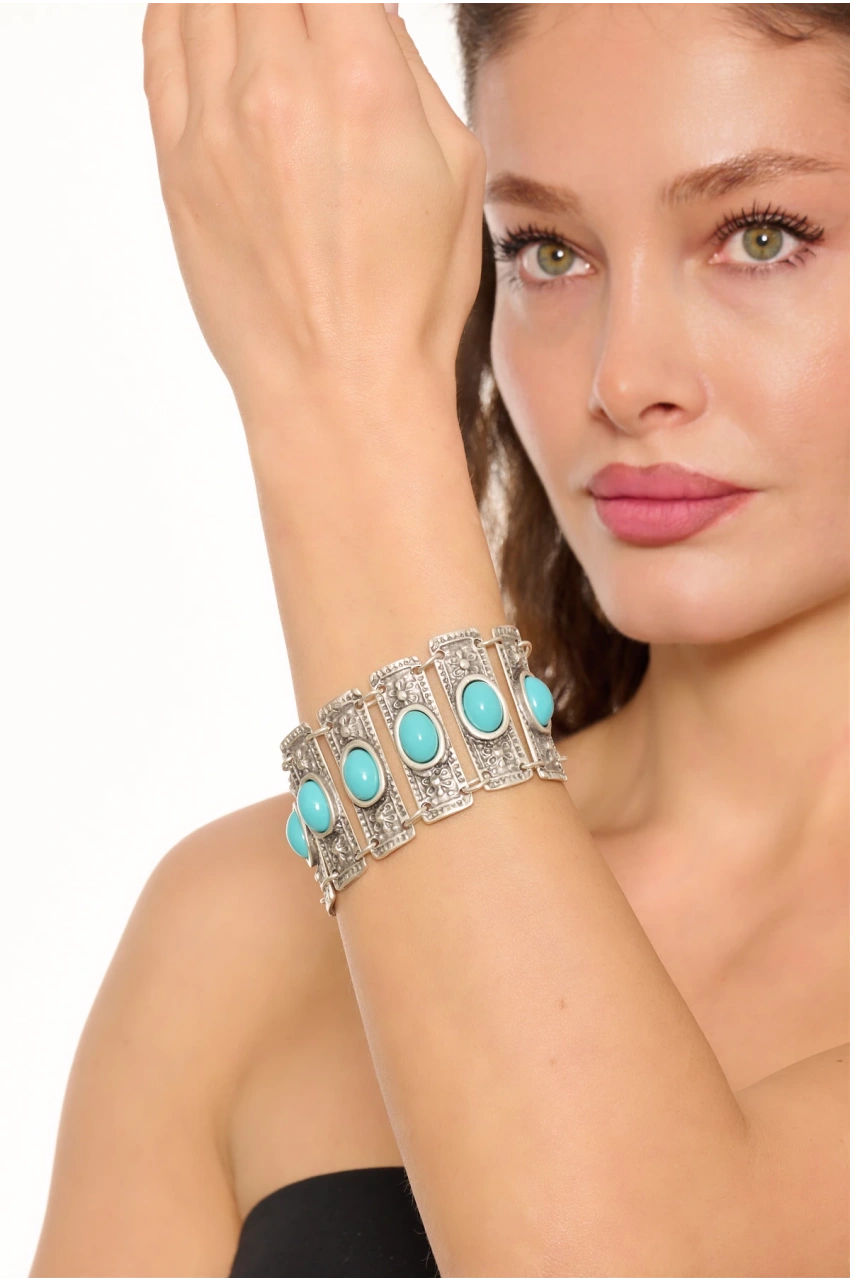 Kiraz Turquoise Stoned Silver Plated Bracelet