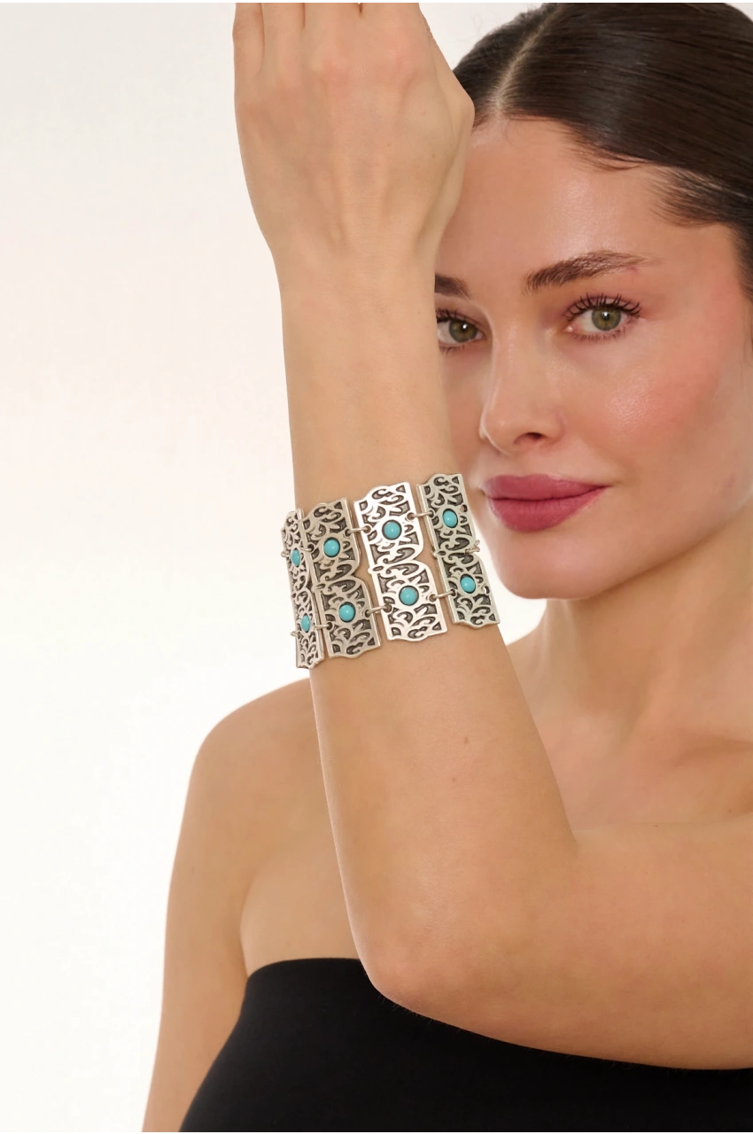 Kiraz Turquoise Stoned Silver Plated Bracelet