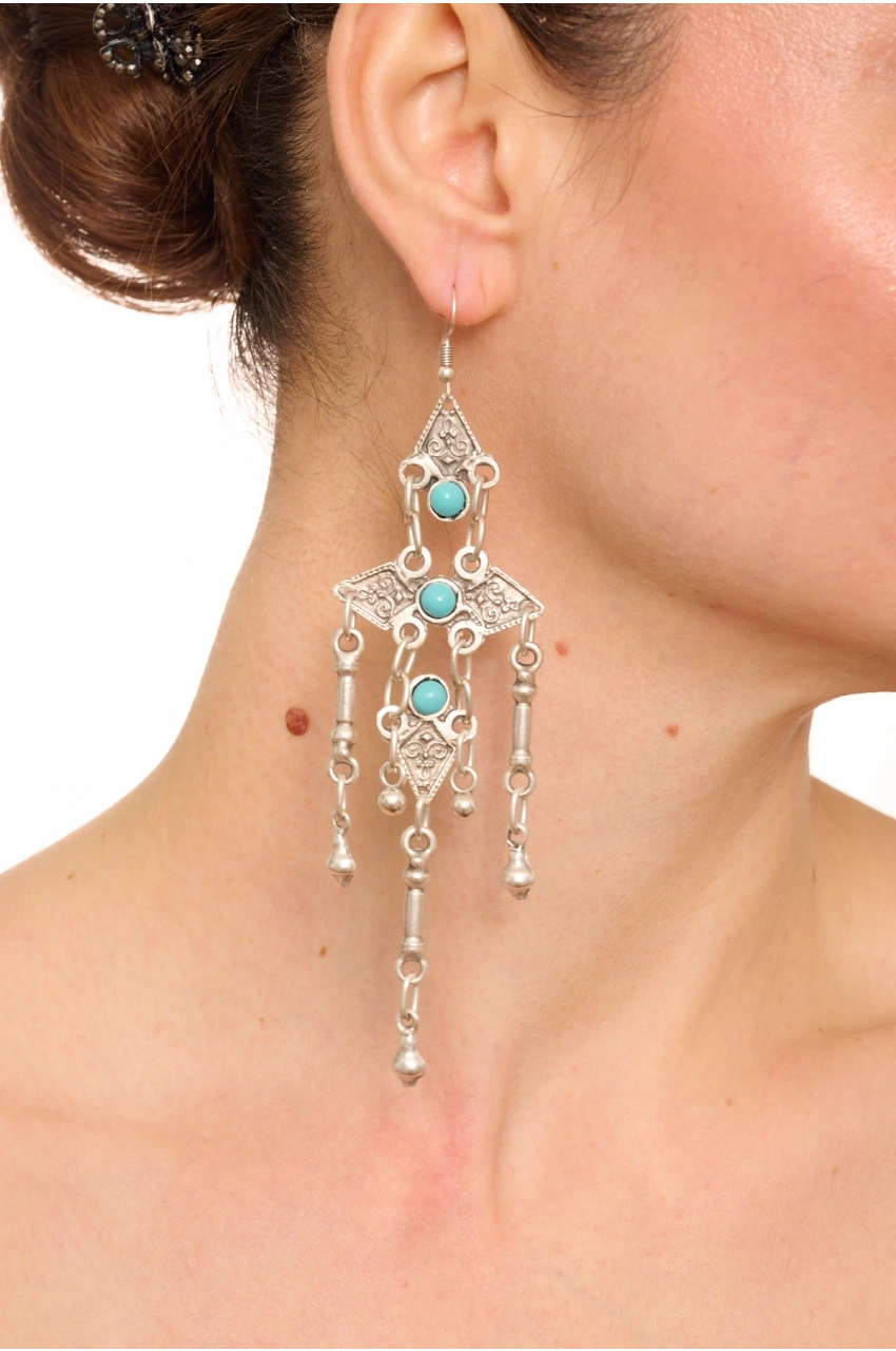 Kiraz Turquoise Stoned Silver Plated Dangling Earring