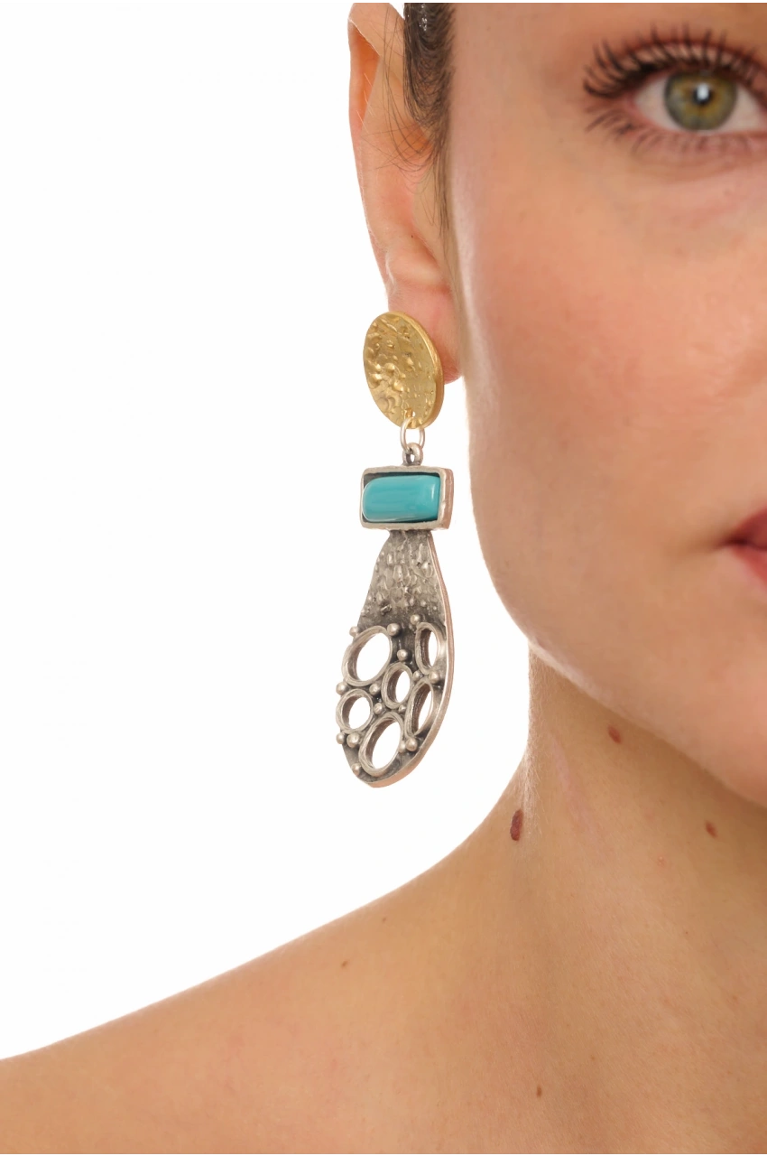 Kiraz Turquoise Stoned Gold Plated Earring
