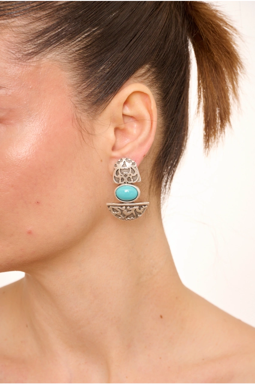 Kiraz Turquoise Stoned Silver Plated Earring