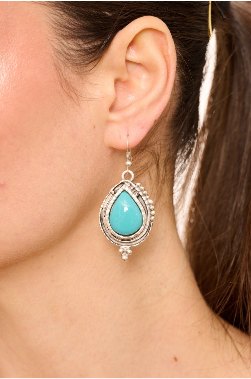 Kiraz Turquoise Stoned Silver Plated Earring