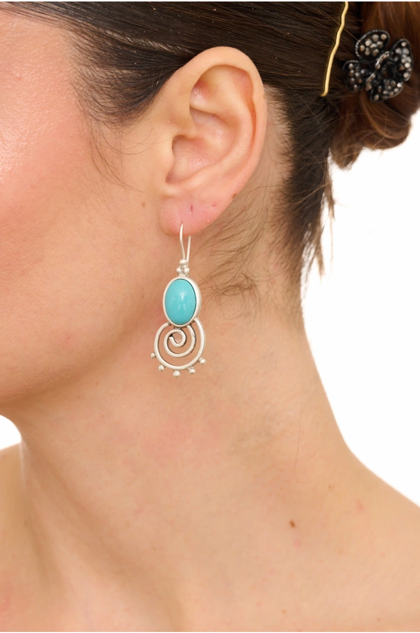 Kiraz Turquoise Stoned Silver Plated Earring