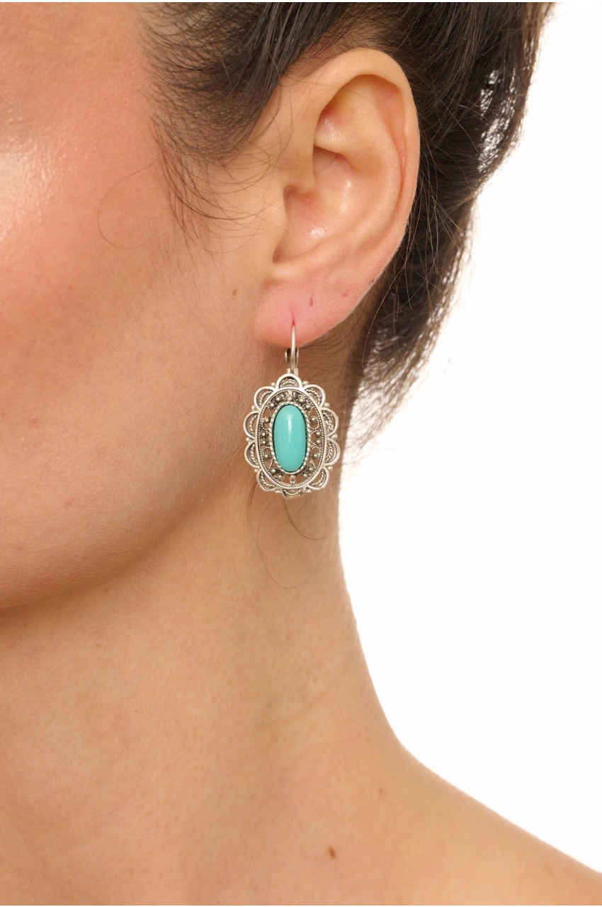 Kiraz Turquoise Stoned Silver Plated Earring