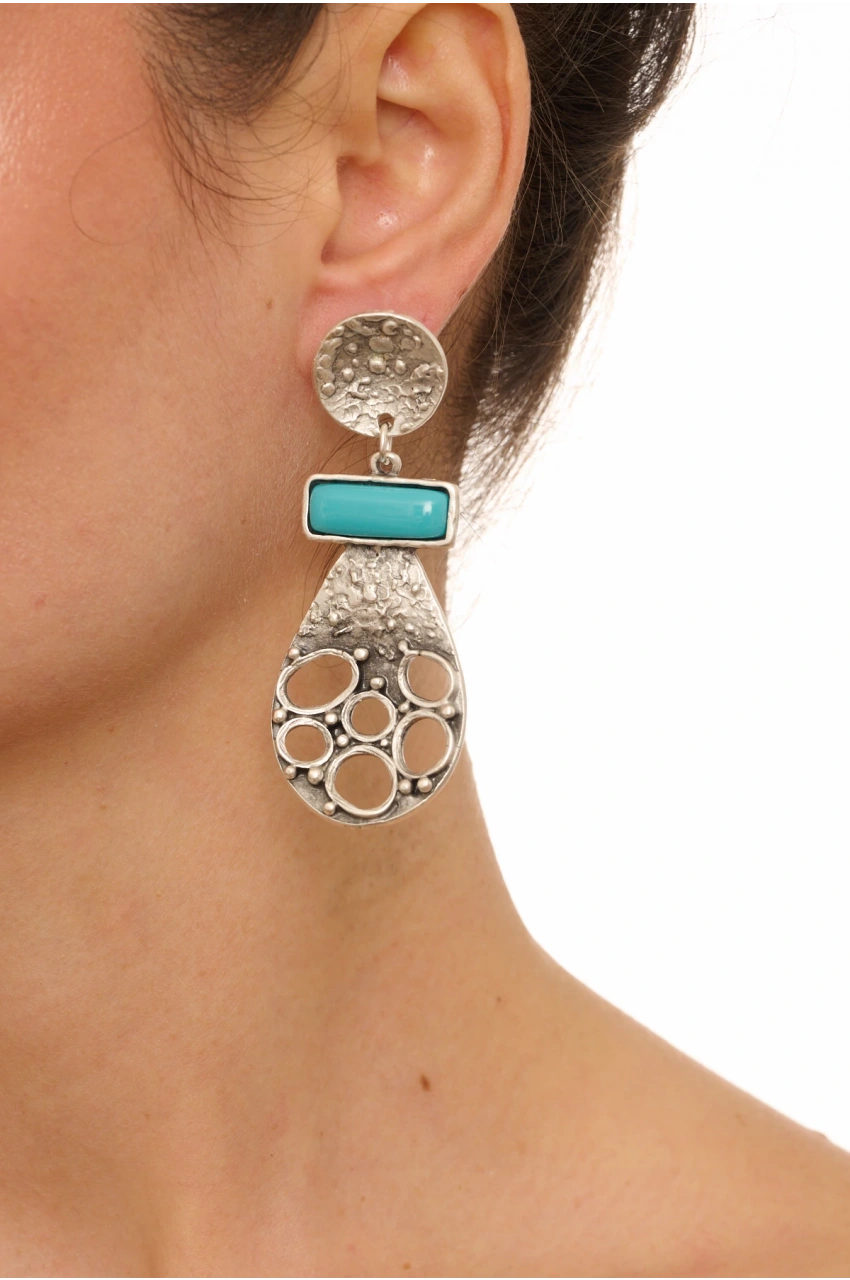 Kiraz Turquoise Stoned Silver Plated Earring
