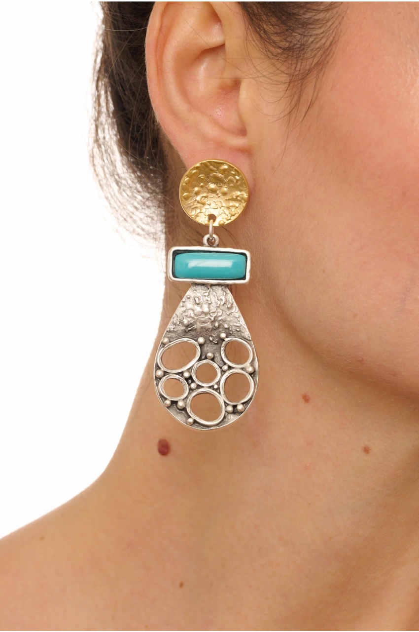 Kiraz Turquoise Stoned Gold Plated Earring