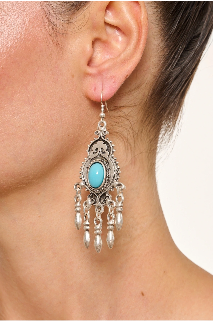 Kiraz Turquoise Stoned Silver Plated Earring