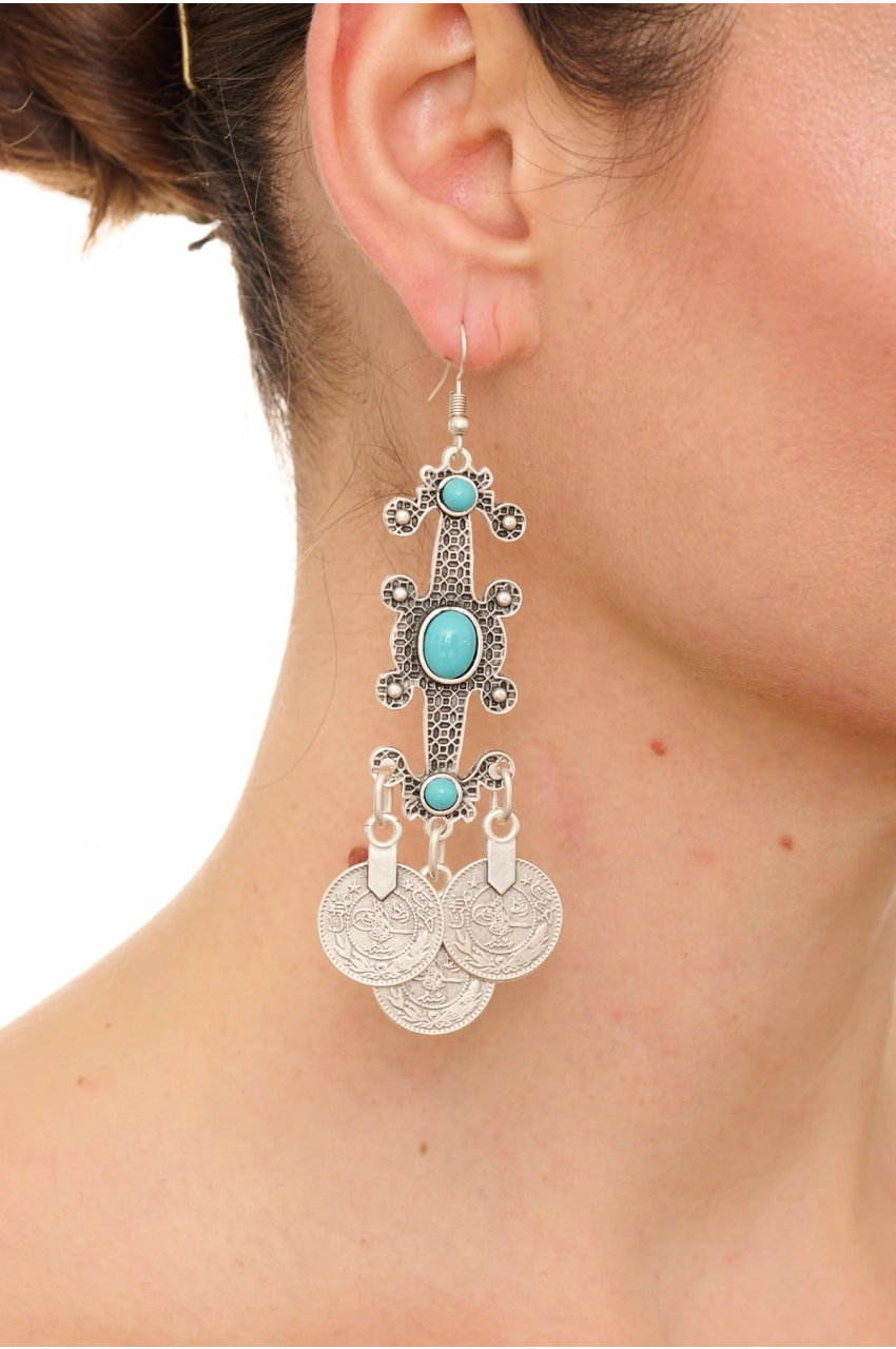 Kiraz Turquoise Stoned Silver Plated Earring
