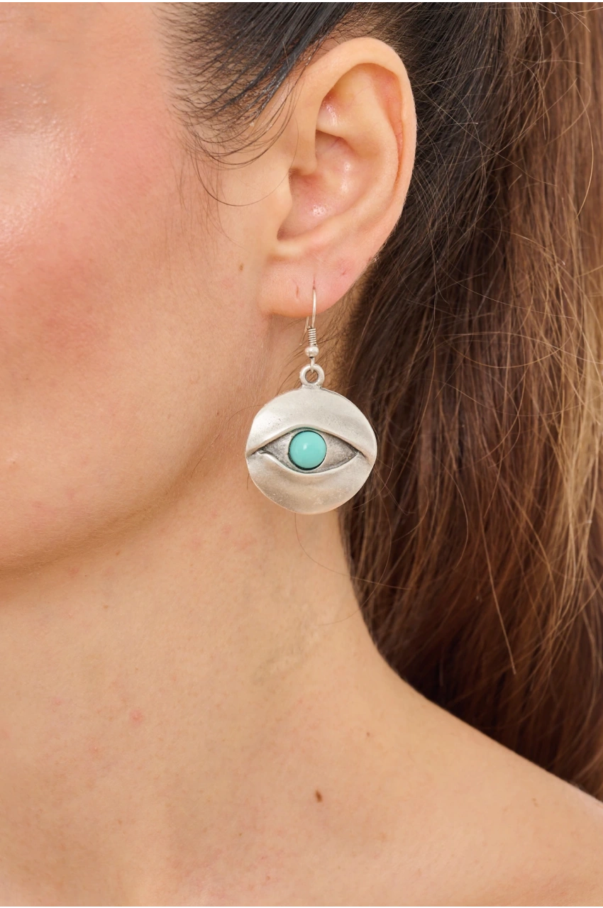 Kiraz Turquoise Stoned Silver Plated Eye Earring