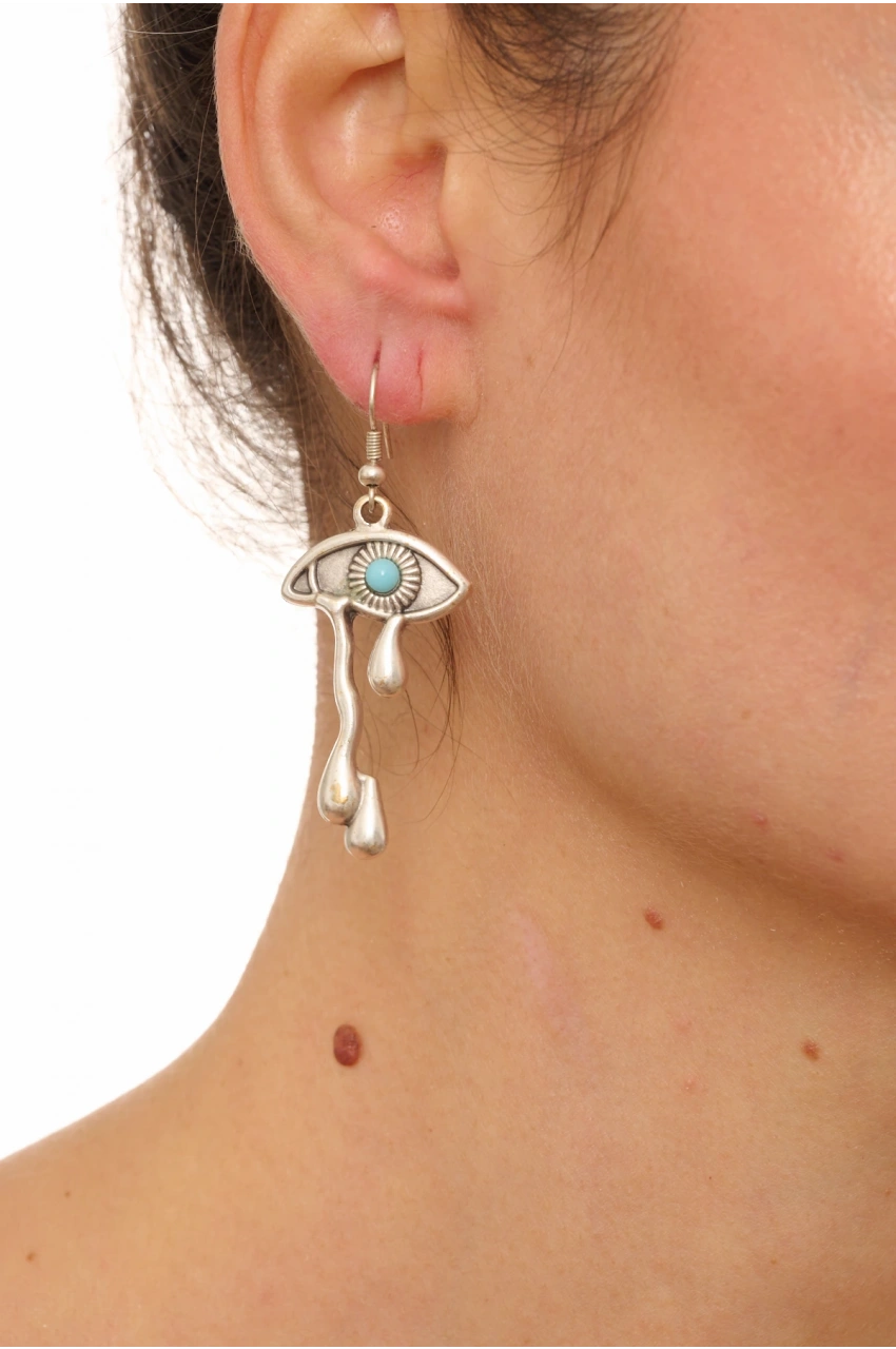 Kiraz Turquoise Stoned Silver Plated Eye Earring