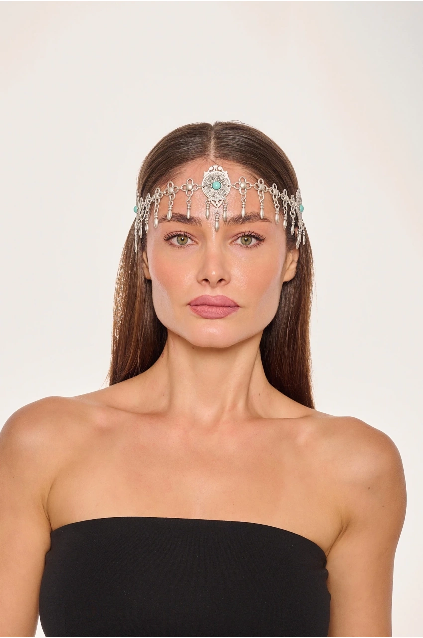 Kiraz Turquoise Stoned Silver Plated Head Accessory