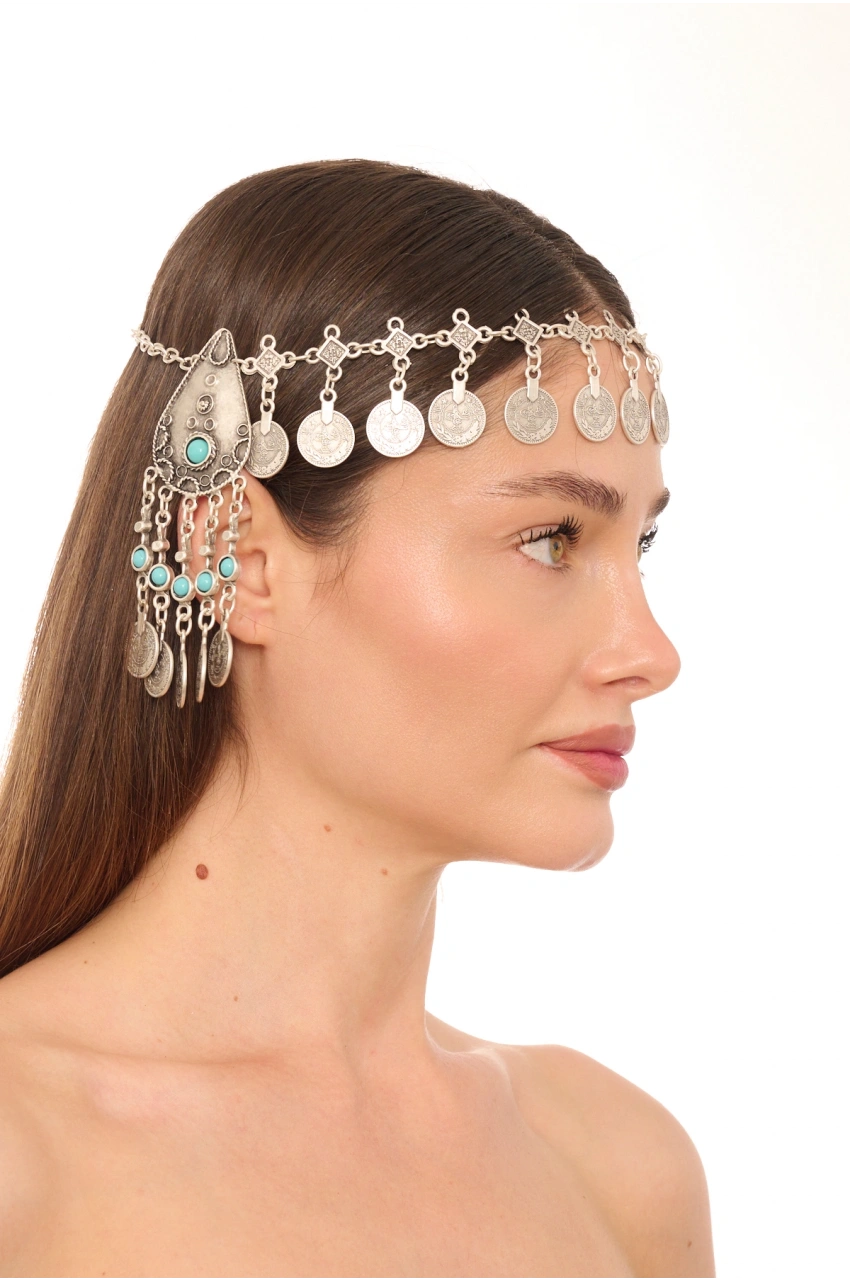 Kiraz Turquoise Stoned Silver Plated Head Accessory
