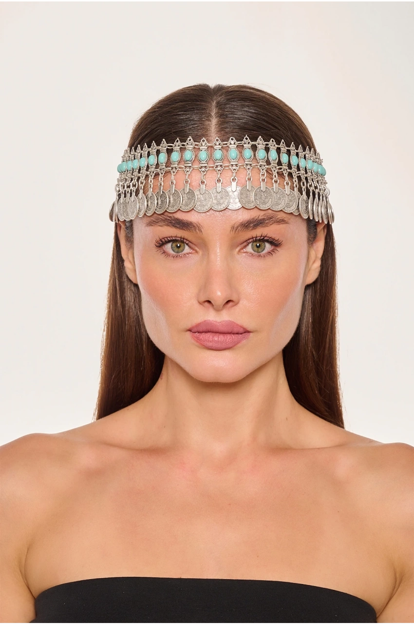 Kiraz Turquoise Stoned Silver Plated Head Accessory