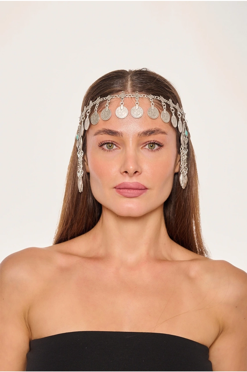 Kiraz Turquoise Stoned Silver Plated Head Accessory