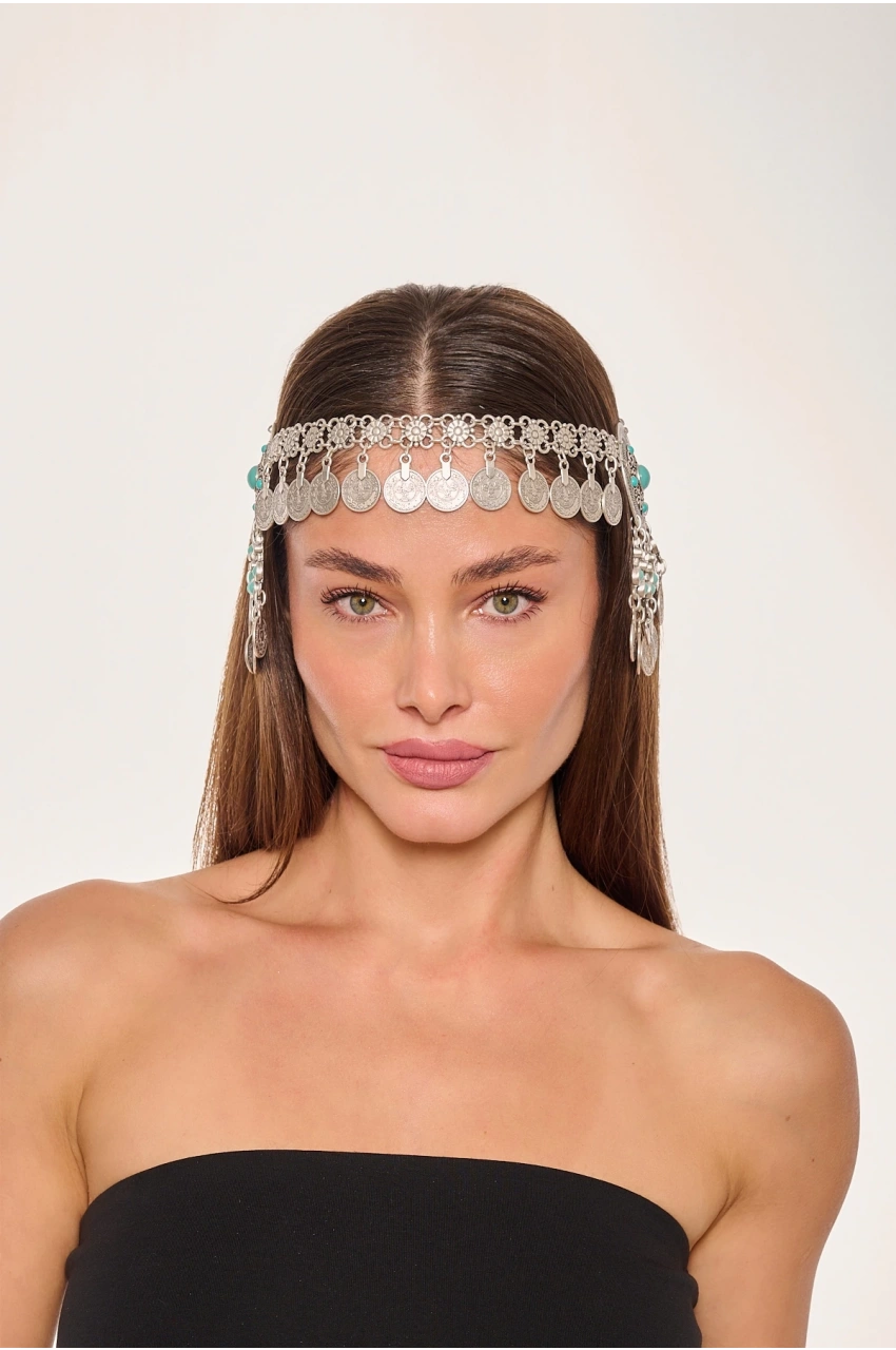 Kiraz Turquoise Stoned Silver Plated Head Accessory