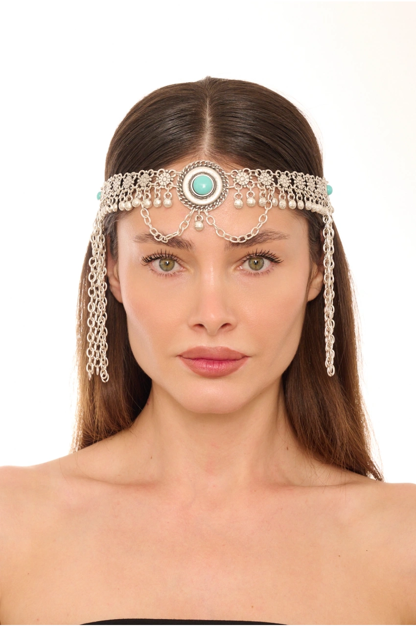 Kiraz Turquoise Stoned Silver Plated Head Accessory