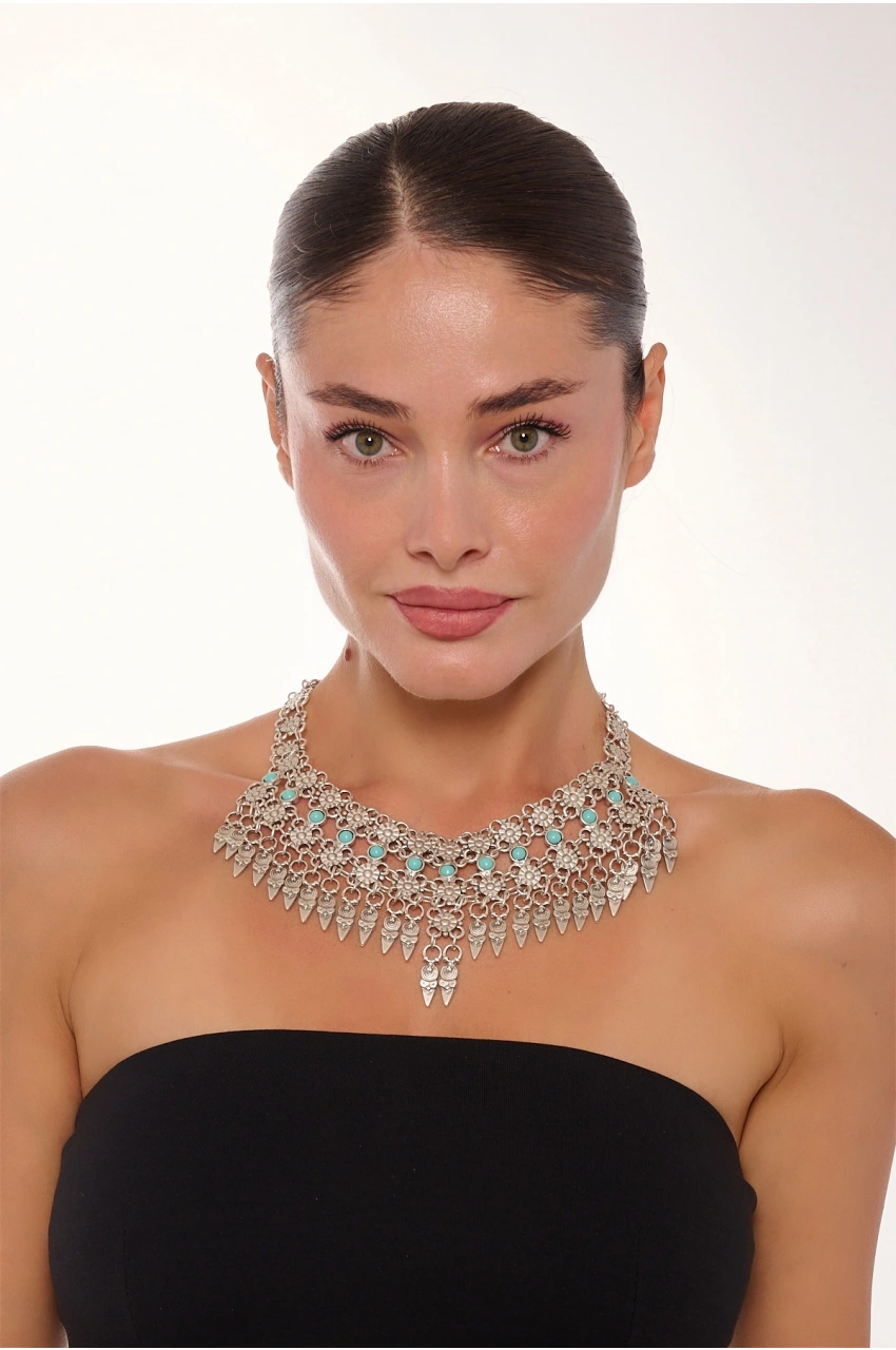 Kiraz Turquoise Stoned Silver Plated Necklace