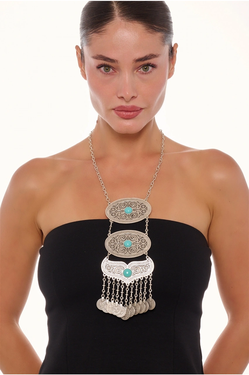 Kiraz Turquoise Stoned Silver Plated Necklace