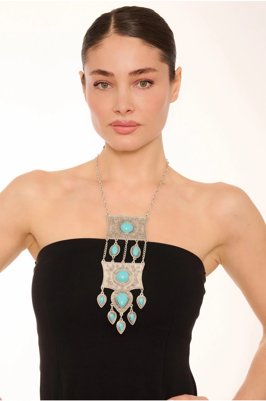 Kiraz Turquoise Stoned Silver Plated Necklace