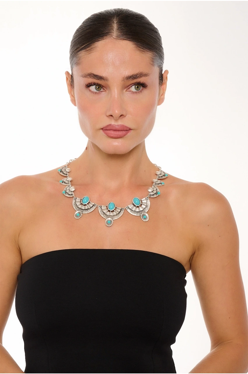 Kiraz Turquoise Stoned Silver Plated Necklace