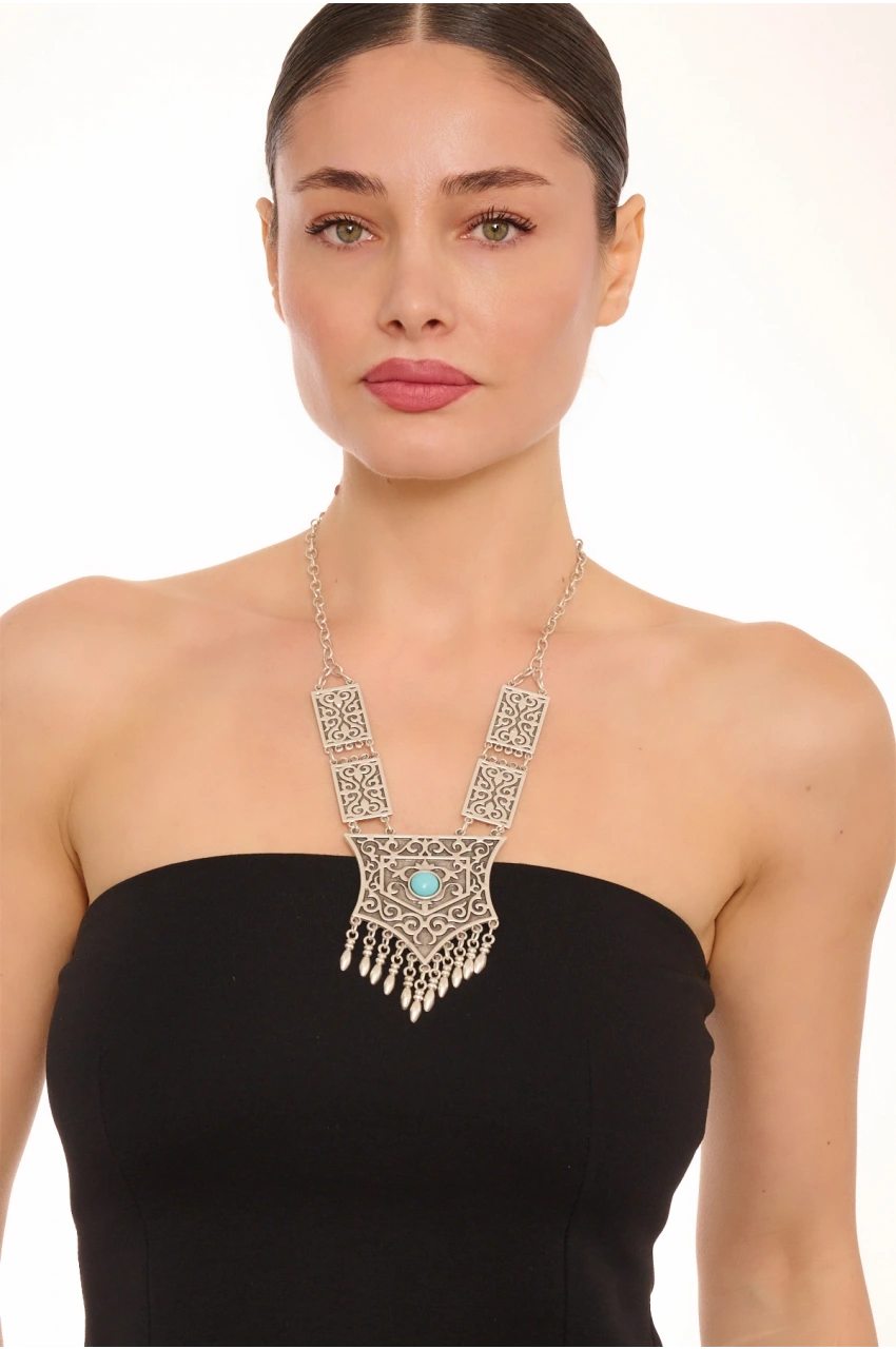 Kiraz Turquoise Stoned Silver Plated Necklace