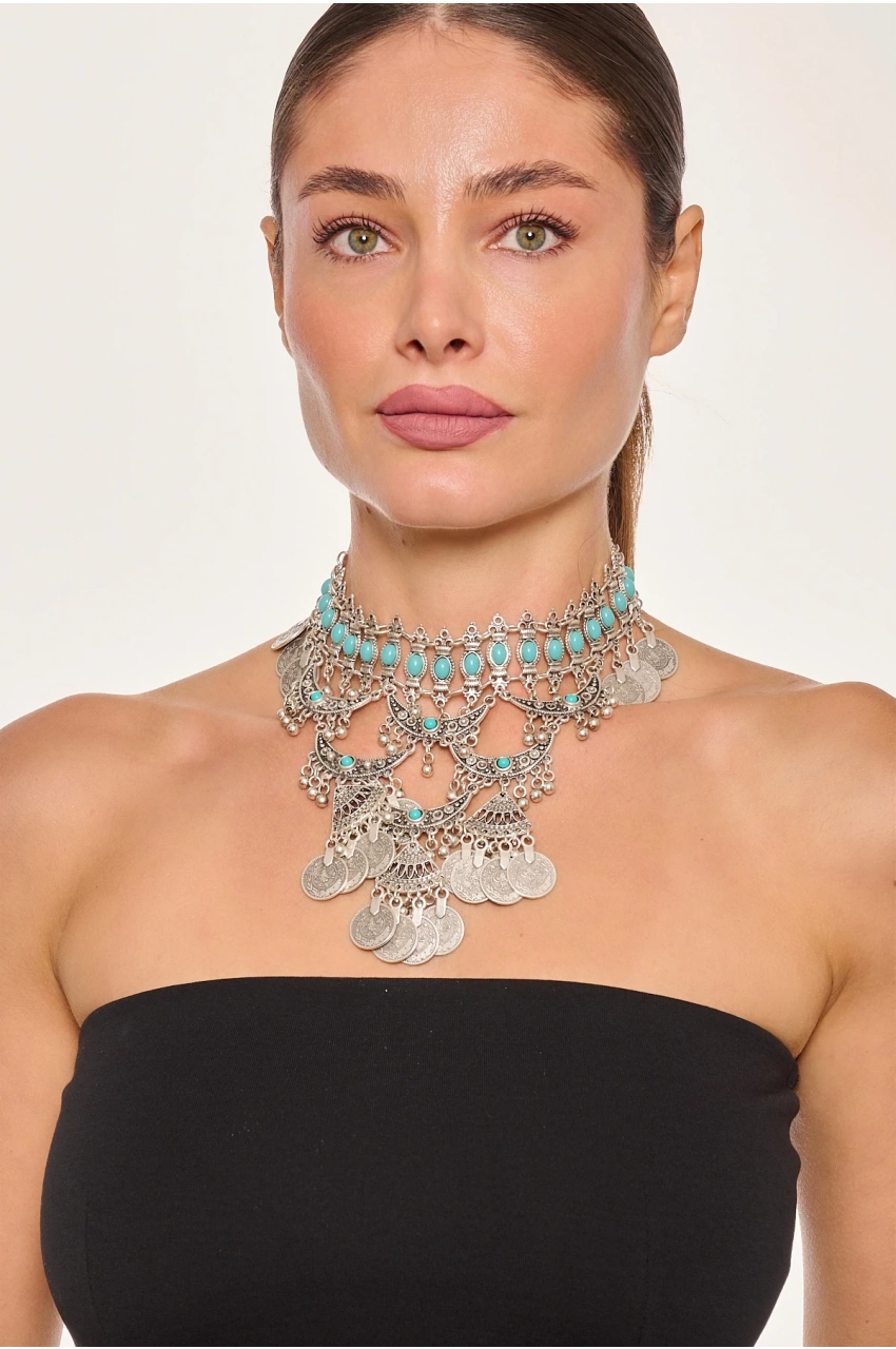 Kiraz Turquoise Stoned Silver Plated Necklace