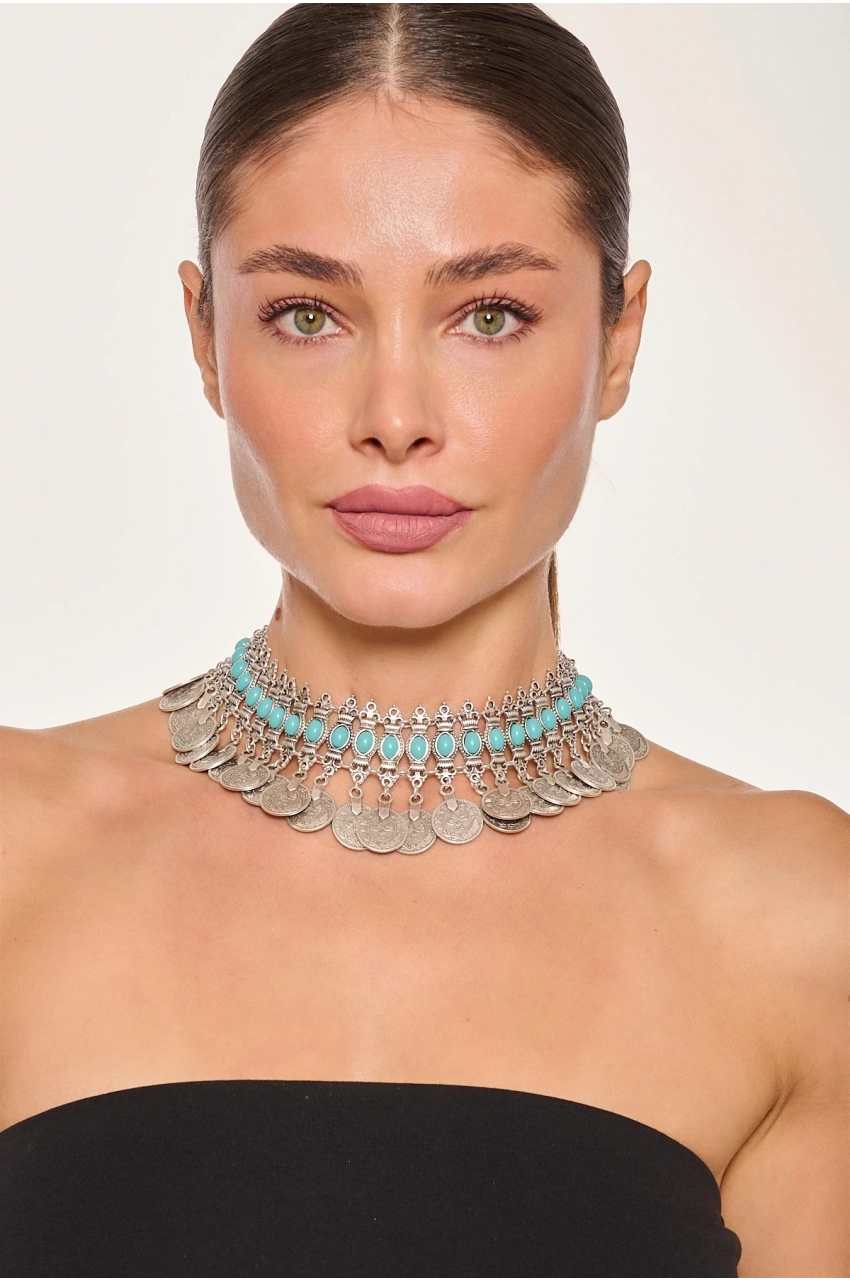 Kiraz Turquoise Stoned Silver Plated Necklace