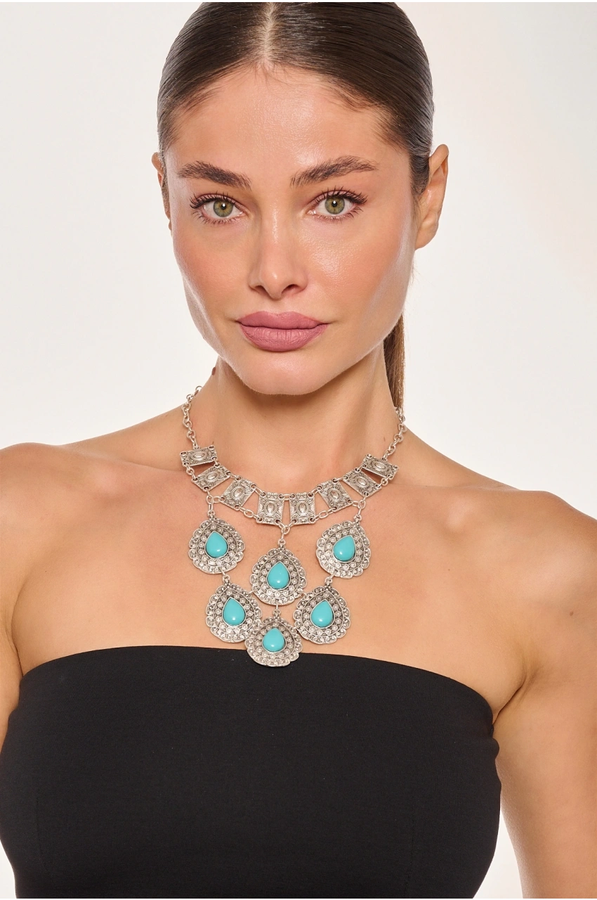 Kiraz Turquoise Stoned Silver Plated Necklace