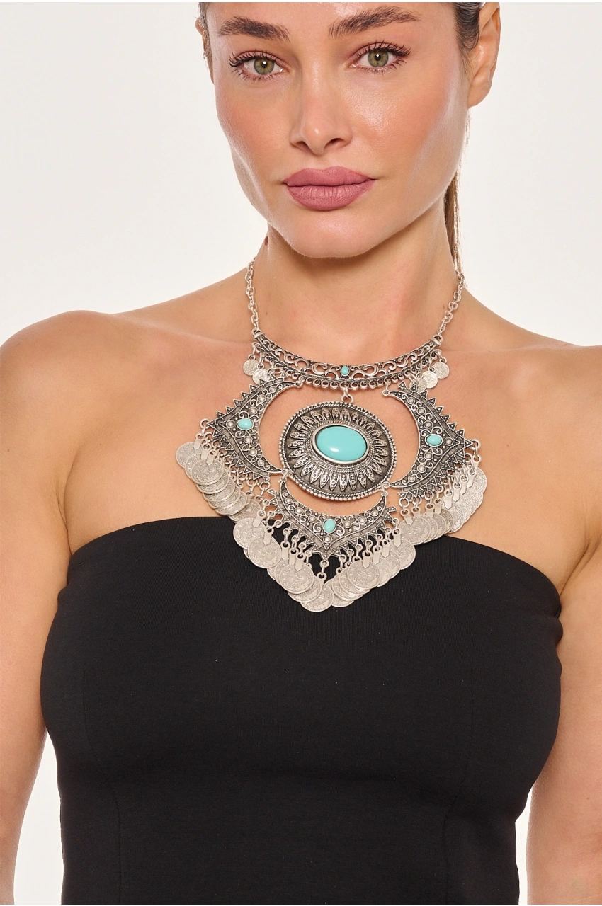 Kiraz Turquoise Stoned Silver Plated Necklace