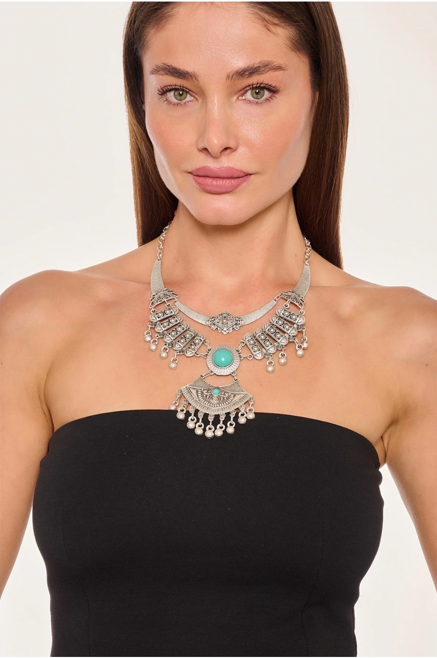 Kiraz Turquoise Stoned Silver Plated Necklace