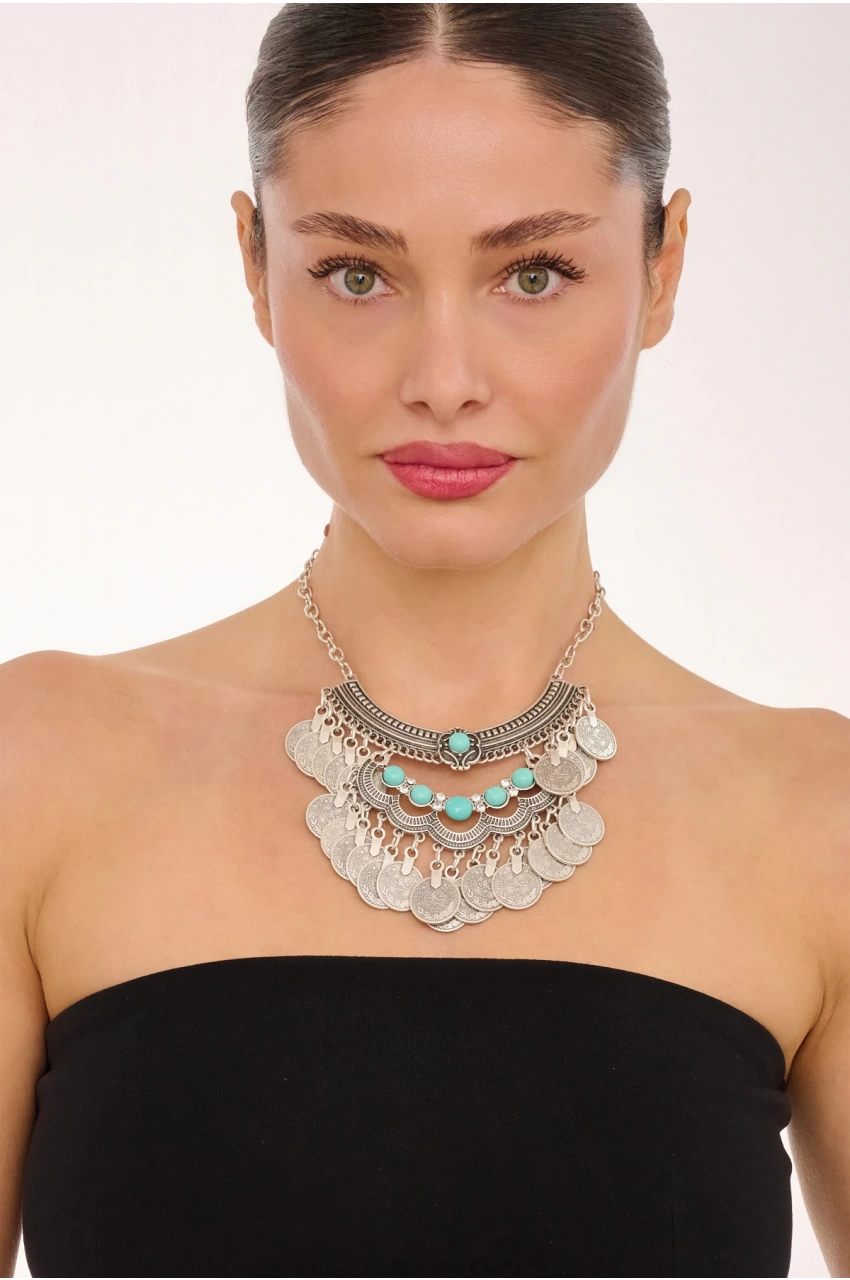 Kiraz Turquoise Stoned Silver Plated Necklace