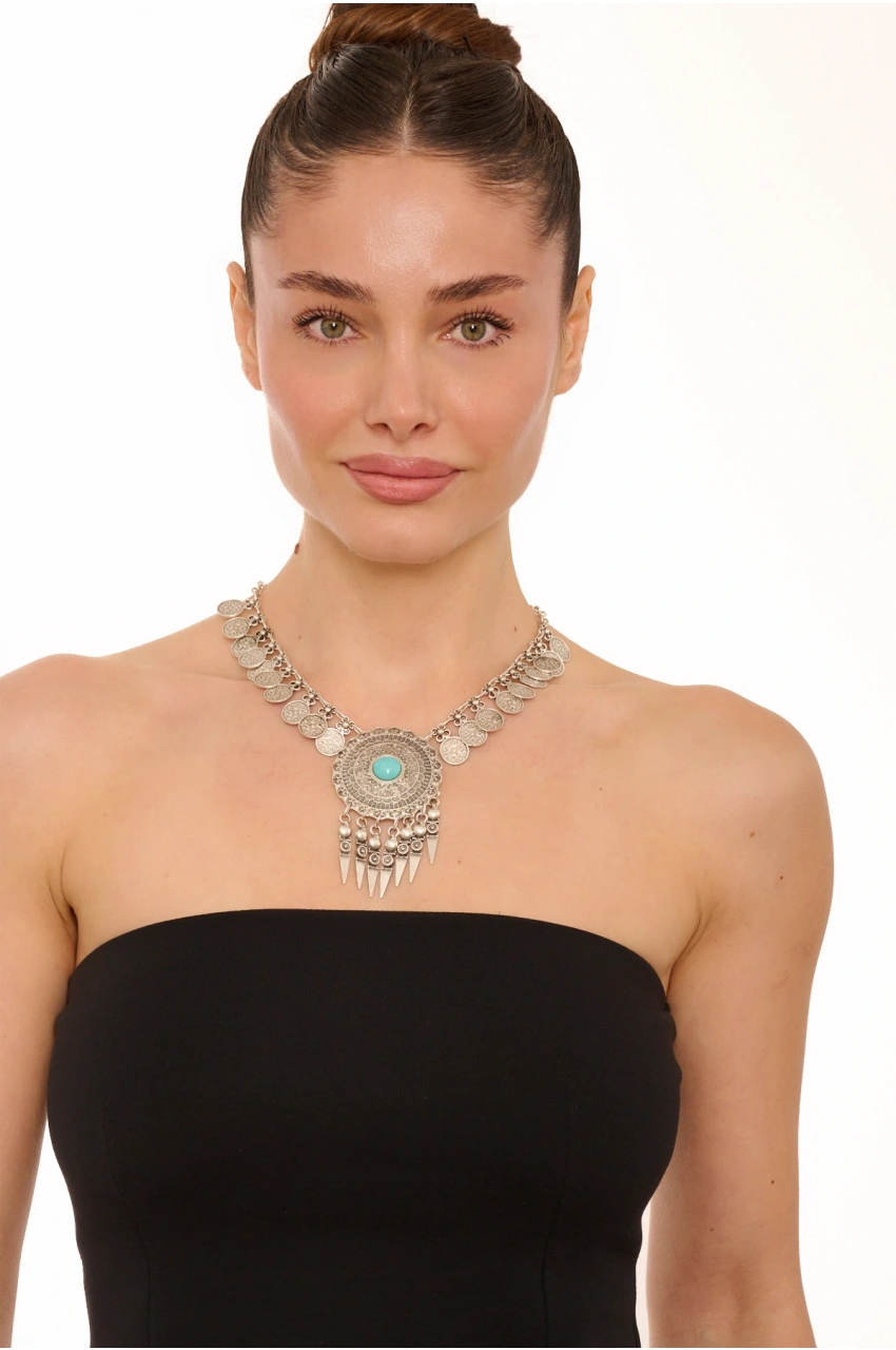 Kiraz Turquoise Stoned Silver Plated Necklace