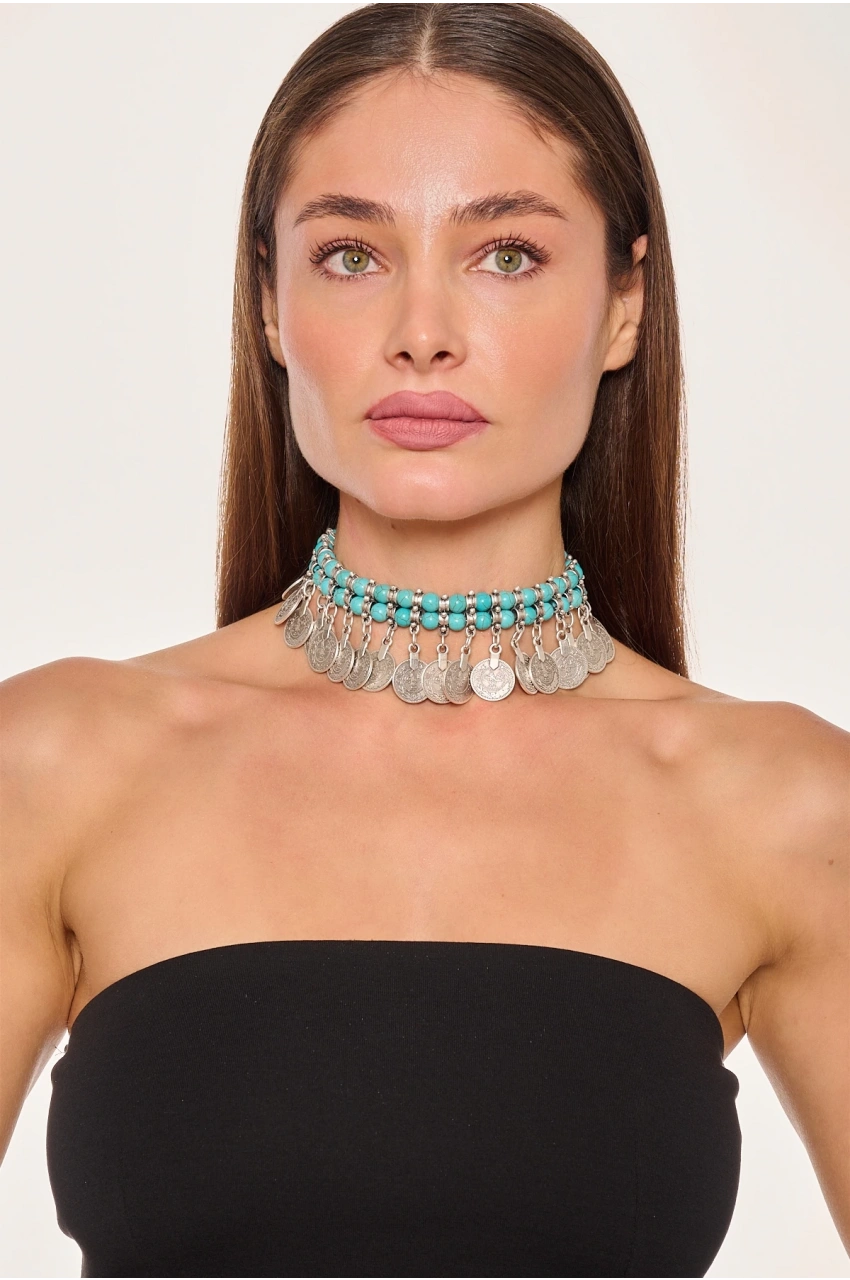 Kiraz Turquoise Beaded Silver Plated Necklace