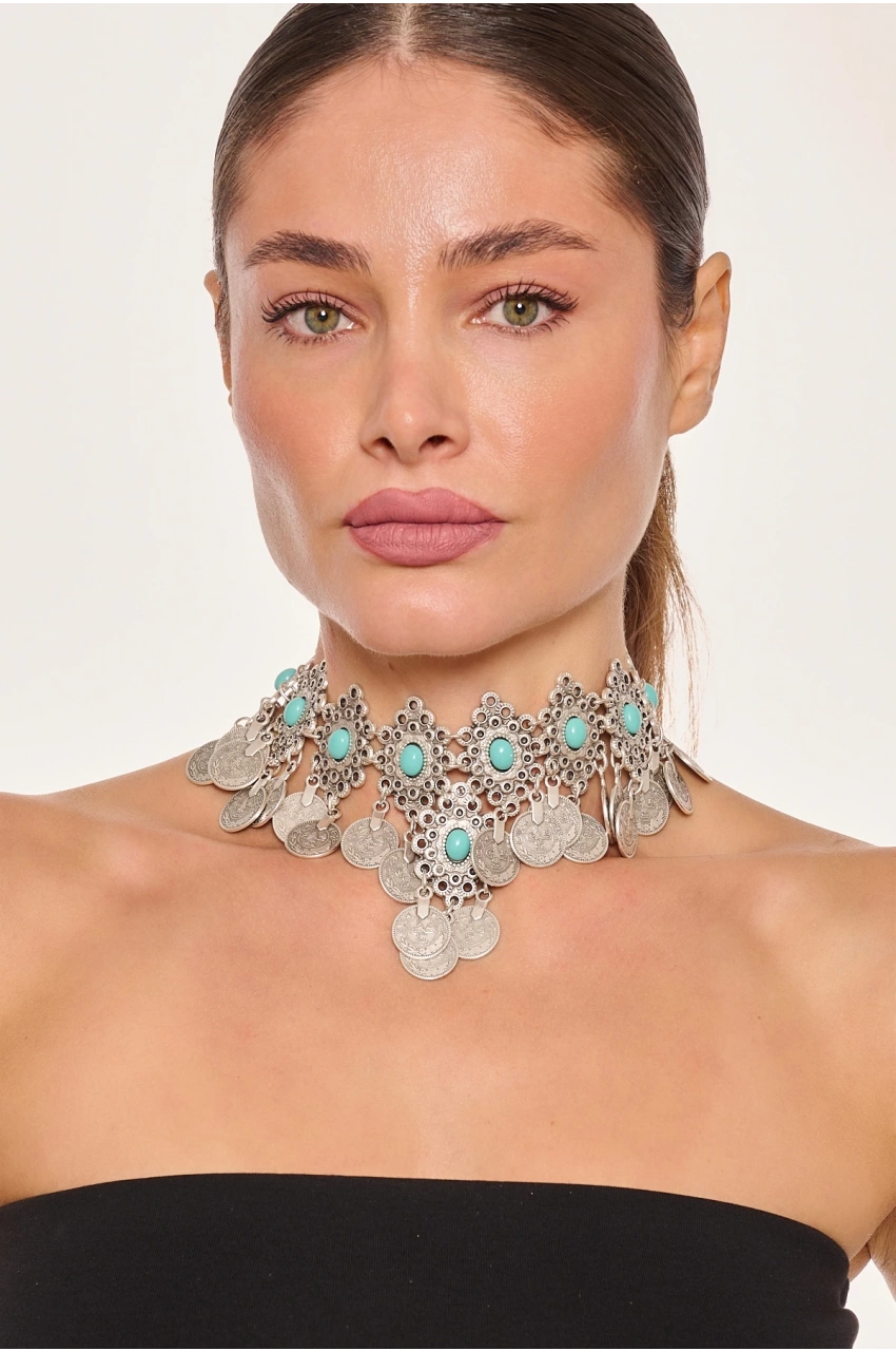 Kiraz Turquoise Stoned Silver Plated Necklace