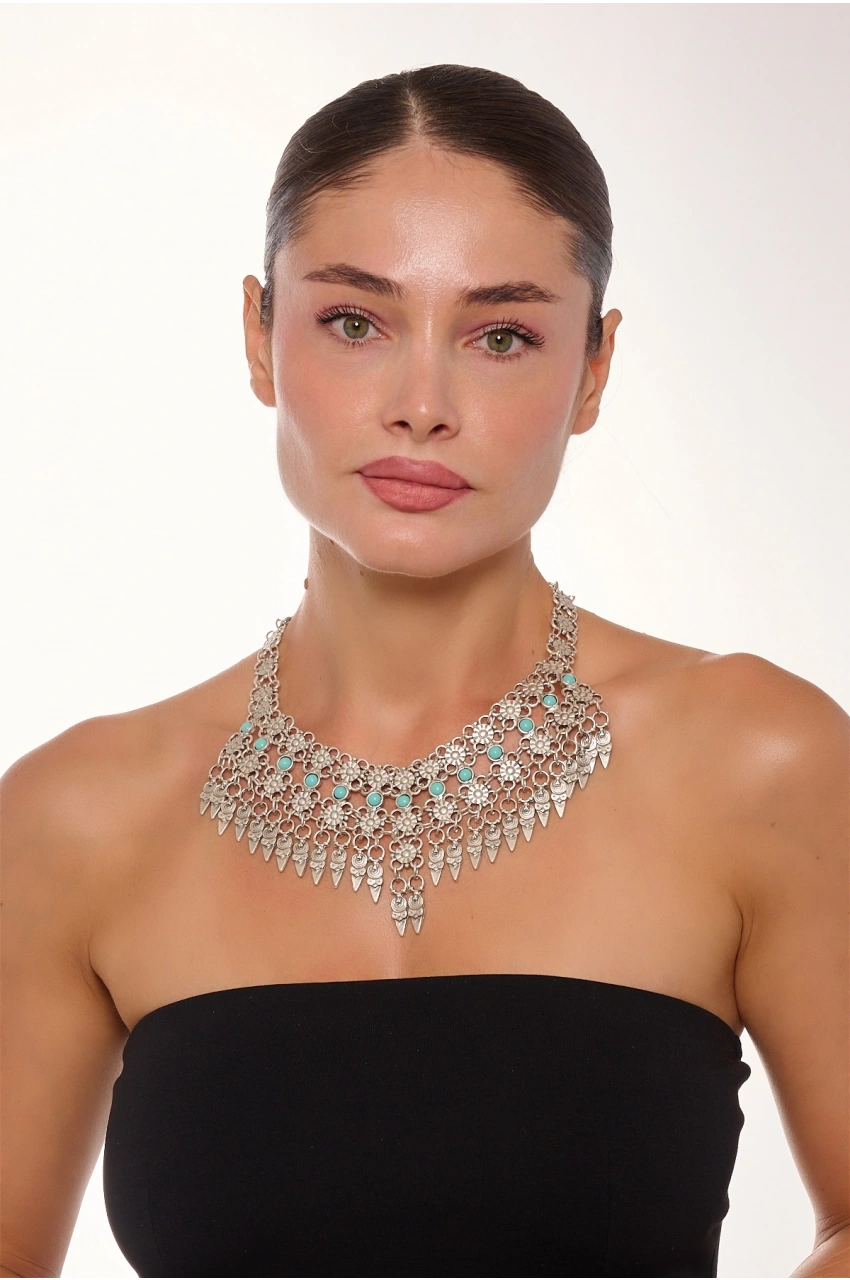 Kiraz Turquoise Stoned Silver Plated Necklace